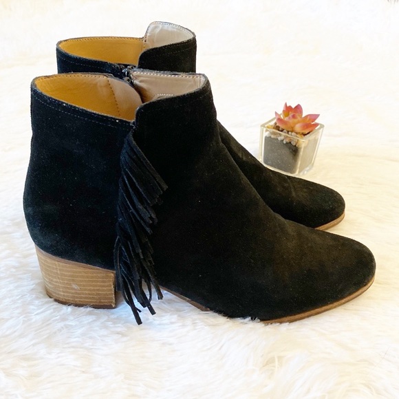 Banana Republic Shoes - Banana Republic | Black Suede Fringe Ankle Heel boot women’s 8.5